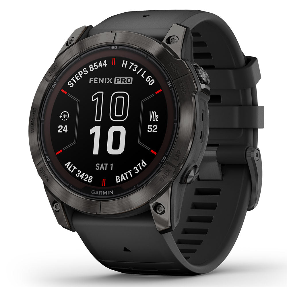 Garmin Fenix 7x Pro Sapphire Solar Premium Multisport GPS Smartwatch - 51mm Carbon Gray DLC Titanium with Black Band  