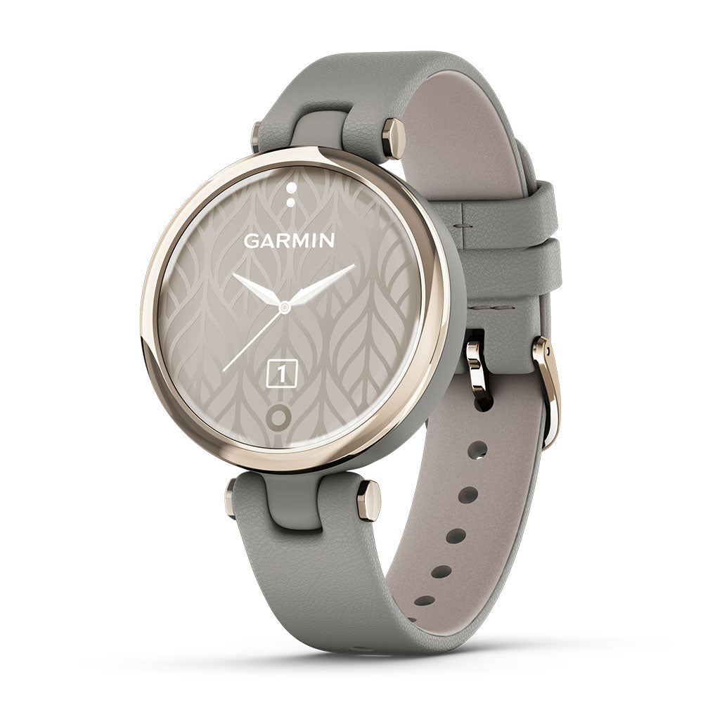 Garmin Lily Classic Edition Smartwatch Cream Gold Bezel with Braloba Gray Case and Italian Leather Band  