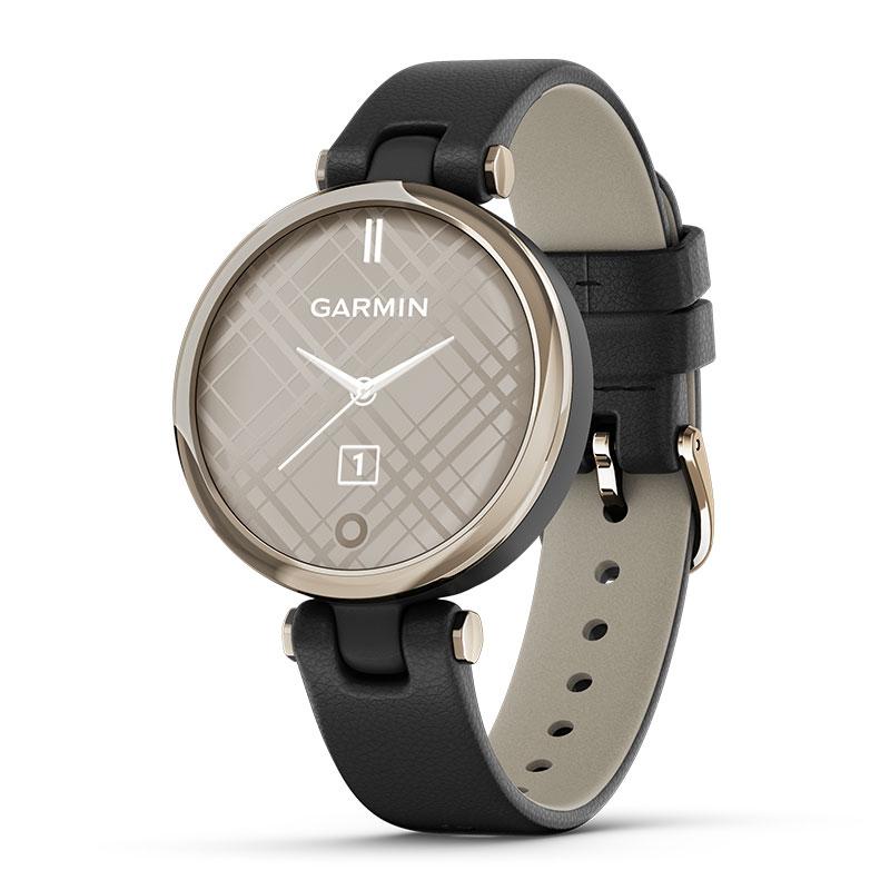 Garmin Lily Classic Edition Smartwatch Cream Gold Bezel with Black Case and Italian Leather Band  