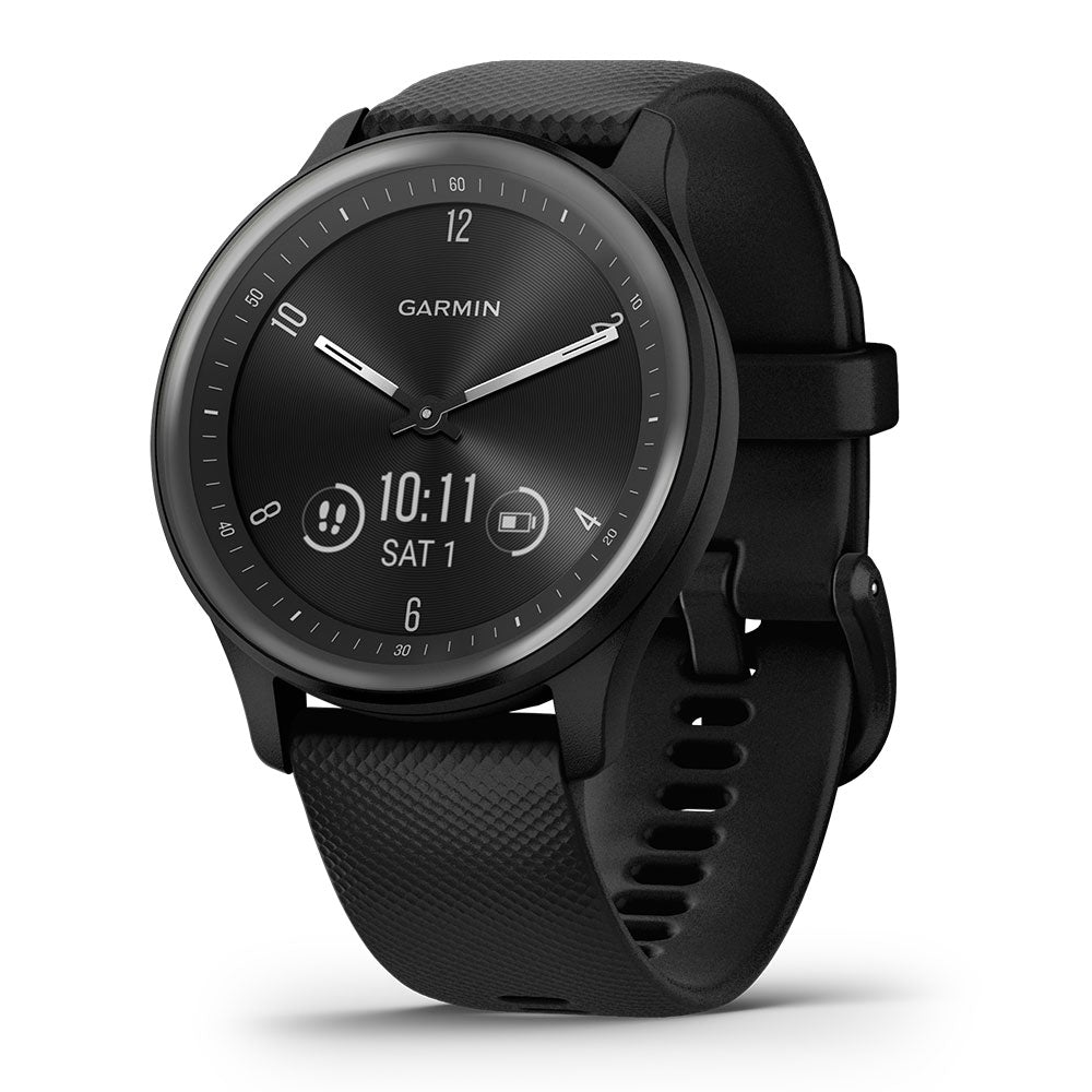 Garmin Vivomove Sport Hybrid Smartwatch Black Case and Silicone Band with Slate Accents  